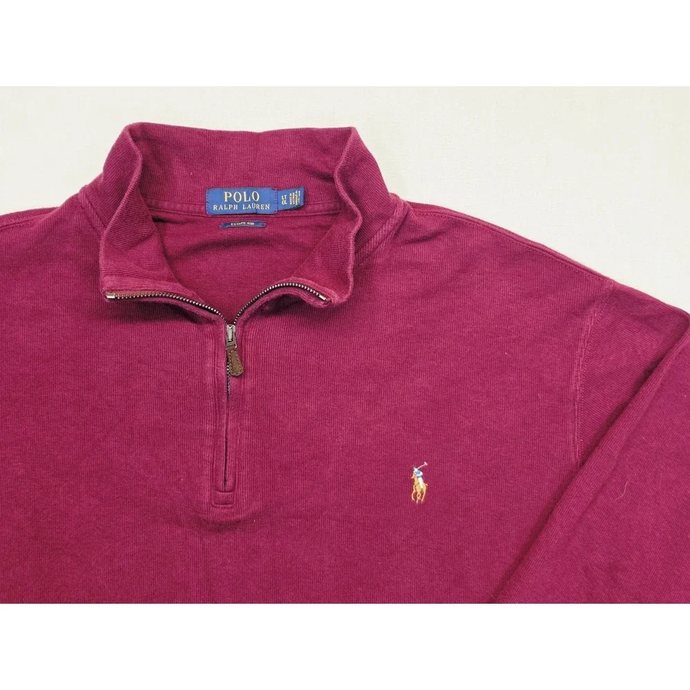 Polo Ralph Lauren Estate Rib‎ Quarter Zip Sweater Men's Large Burgundy Cotton
